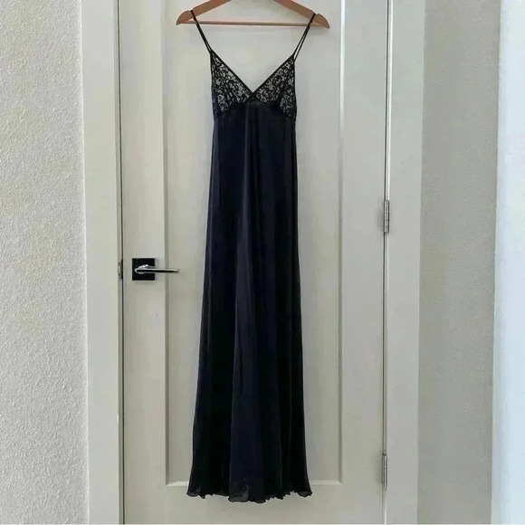 OLGA VINTAGE NIGHTGOWN Black Maxi Full Sweep Glam Goth Slip Sexy Dress Size S - Picture 3 of 9